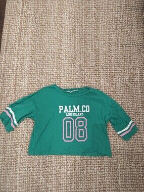 Cropped Palm.Co Green Graphic Tee with Pink & White Accents